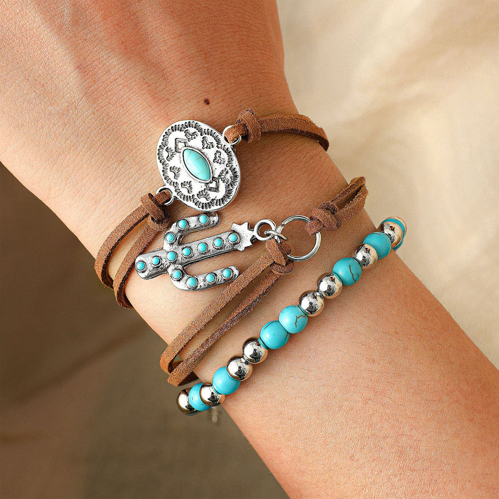 Vintage West Bohemian Turquoise Bracelet Set