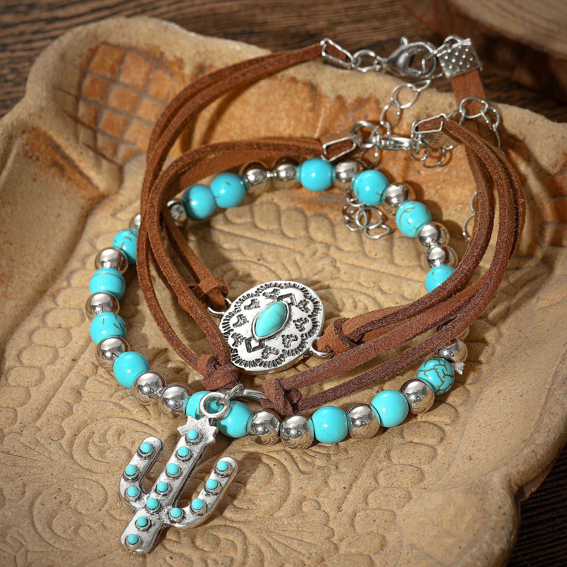 Vintage West Bohemian Turquoise Bracelet Set