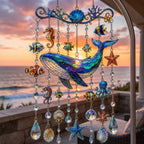 🔥🐋🐢🐬Ocean-Themed Crystal Wind Chime â€?🌊Bring the Ocean Glow to Your Garden