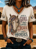Women's Vintage Western Faith-Print Top