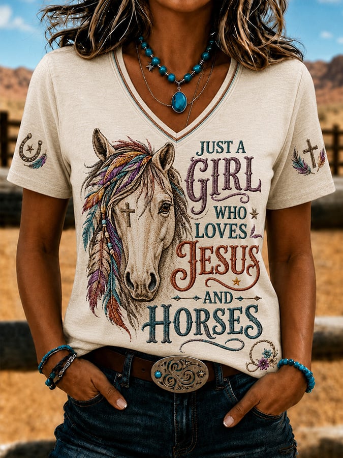 Women's Vintage Western Faith-Print Top