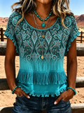 Women's Vintage Tassel Patchwork Casual Shirt