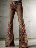 Women'S Retro Western Style Art Print Flare Printed Flared Trousers