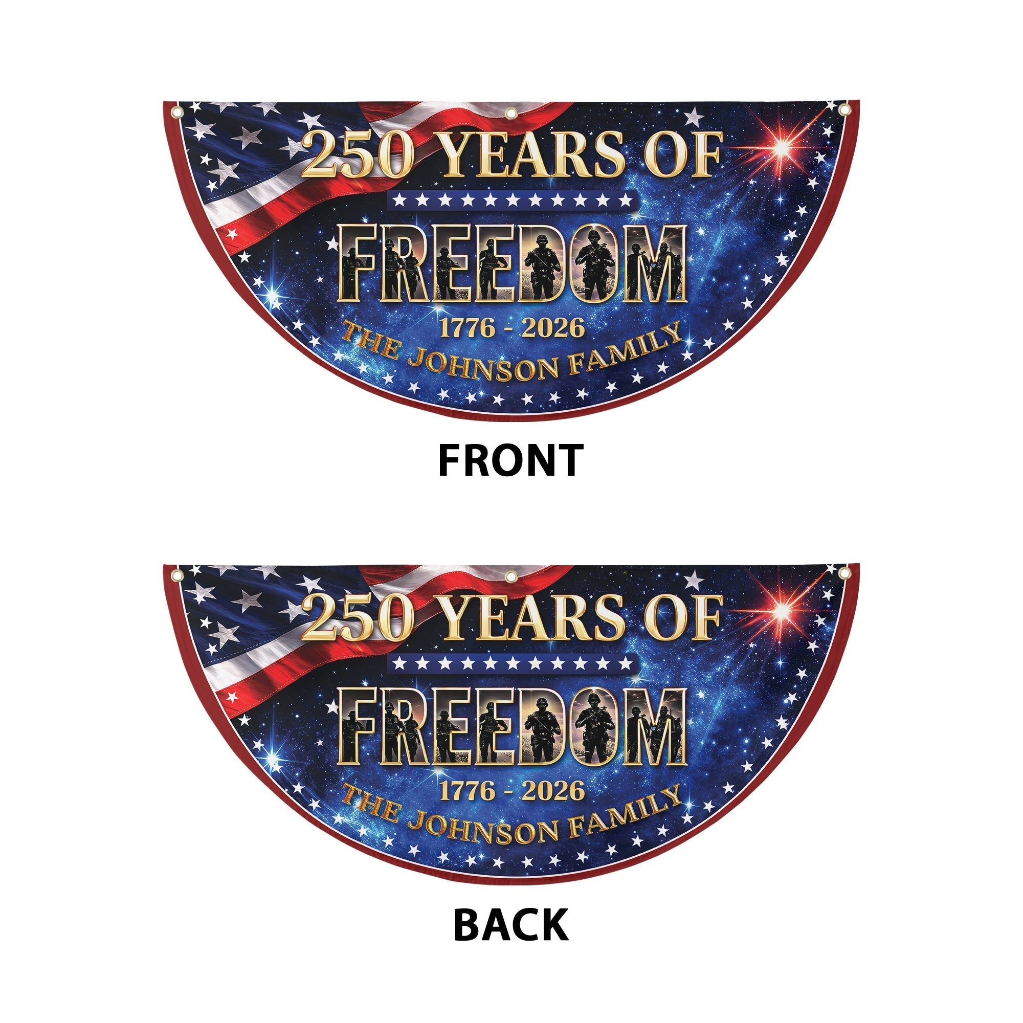 Custom Name 250 Years of Freedom 1776-2026 Veteran Semicircle Fence Flag