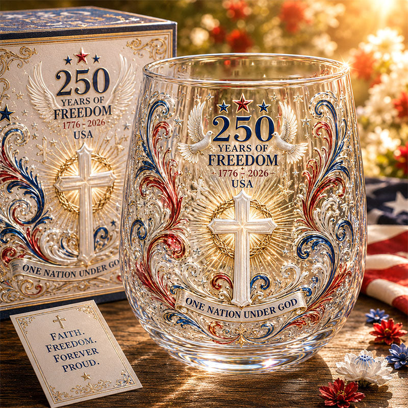 America 250 Cross Faith Commemorative Glass Cup Gift Set