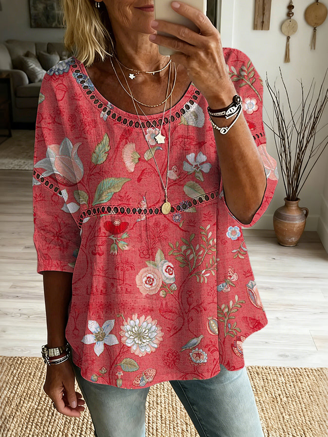 Women'S Casual Floral Art Multi-Color Printed Top