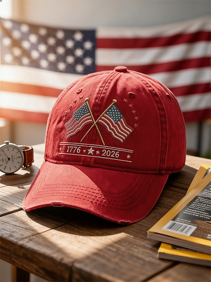 Gorra de béisbol lavada con banderas estadounidenses cruzadas 1776-2026