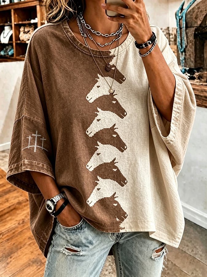 Women's Vintage Western-Style Faith Print Casual Sweatshirt
