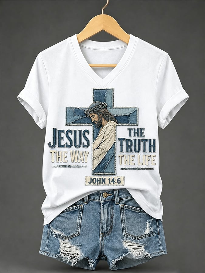 T-shirt imprimé « Jesus The Way The Truth The Life Faith » rétro pour femme