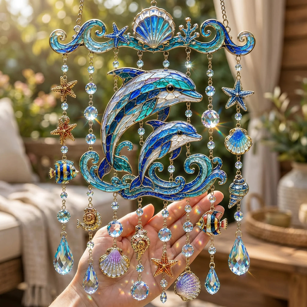 🔥🐋🐢🐬Ocean-Themed Crystal Wind Chime â€?🌊Bring the Ocean Glow to Your Garden