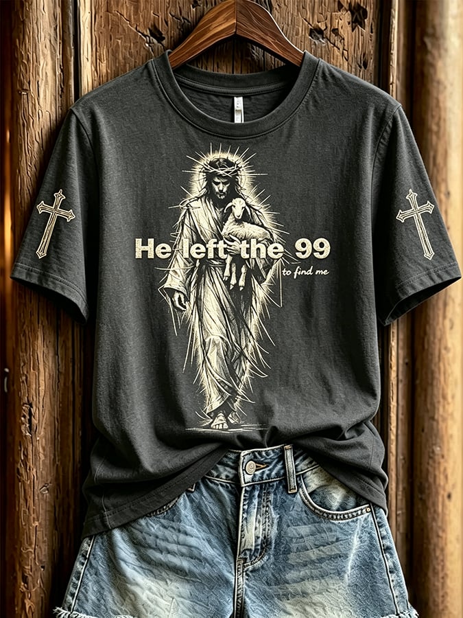 Damen T-Shirt mit Aufdruck „He Left The 99“, leger