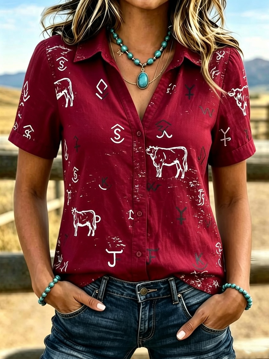 Camisa de mujer de estilo vaquero con estampado retro
