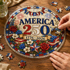 America 250th Anniversary Acrylic Puzzle Hanging Ornament – 1776–2026 Patriotic Stained Glass Style Window Decor