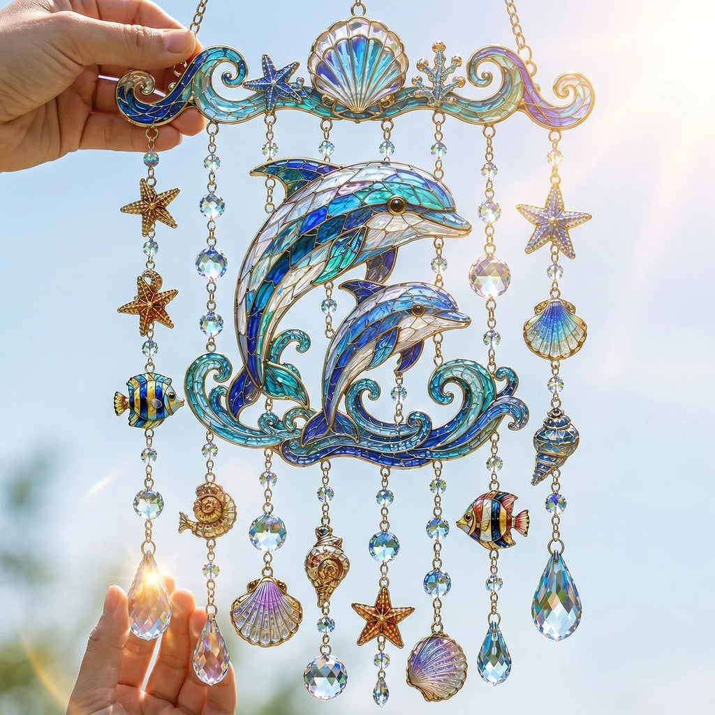 🔥🐋🐢🐬Ocean-Themed Crystal Wind Chime â€?🌊Bring the Ocean Glow to Your Garden