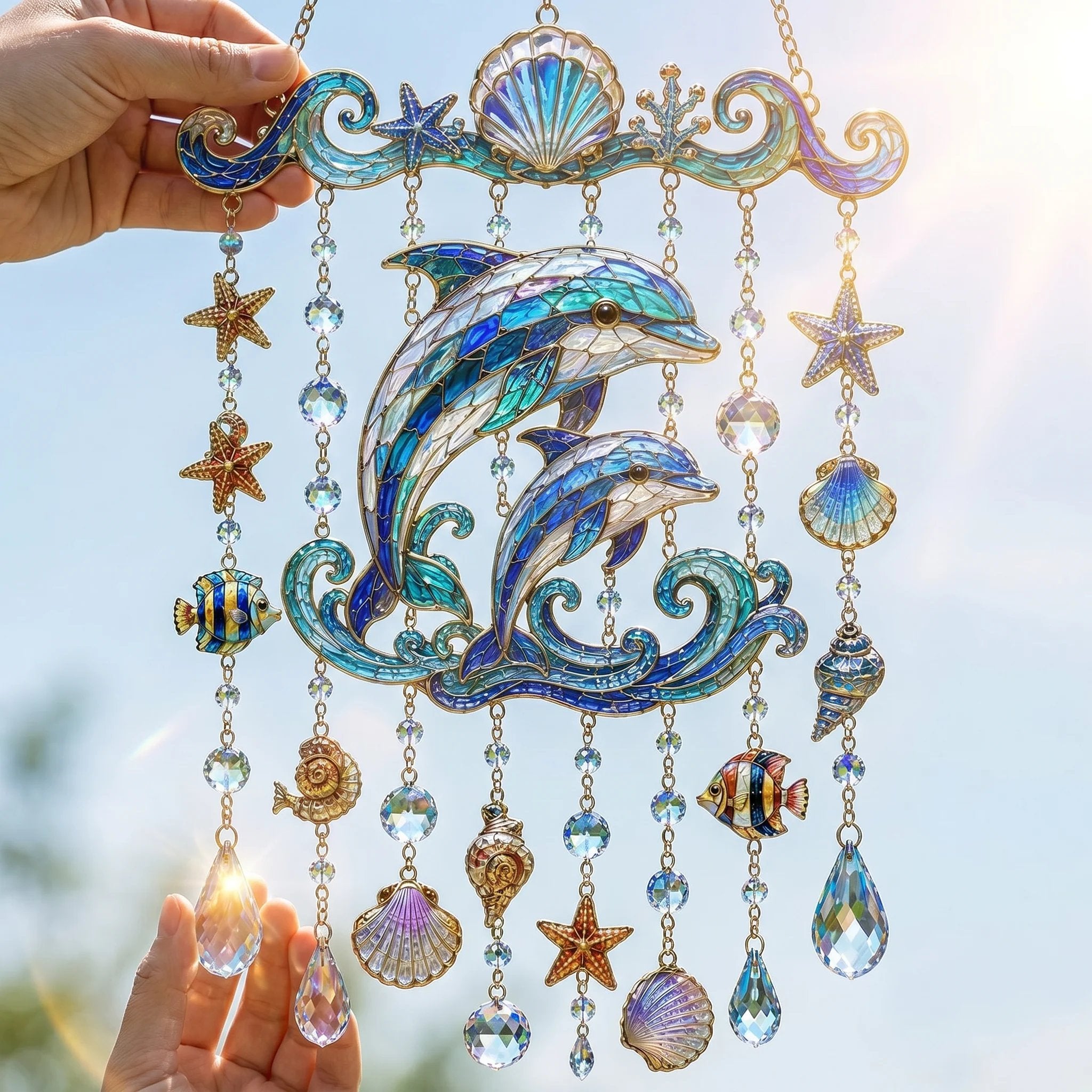 🔥🐋🐢🐬Ocean-Themed Crystal Wind Chime â€?🌊Bring the Ocean Glow to Your Garden
