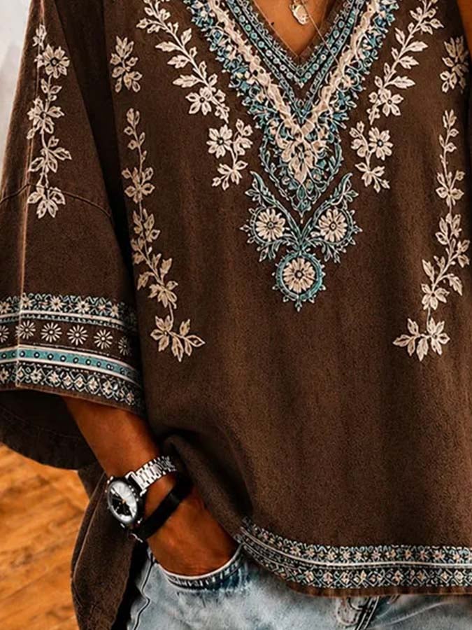 Women'S Casual Retro Print Top