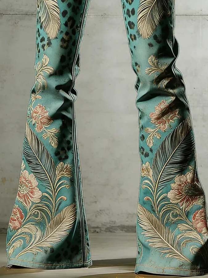 Women'S Casual Retro-Print Trousers