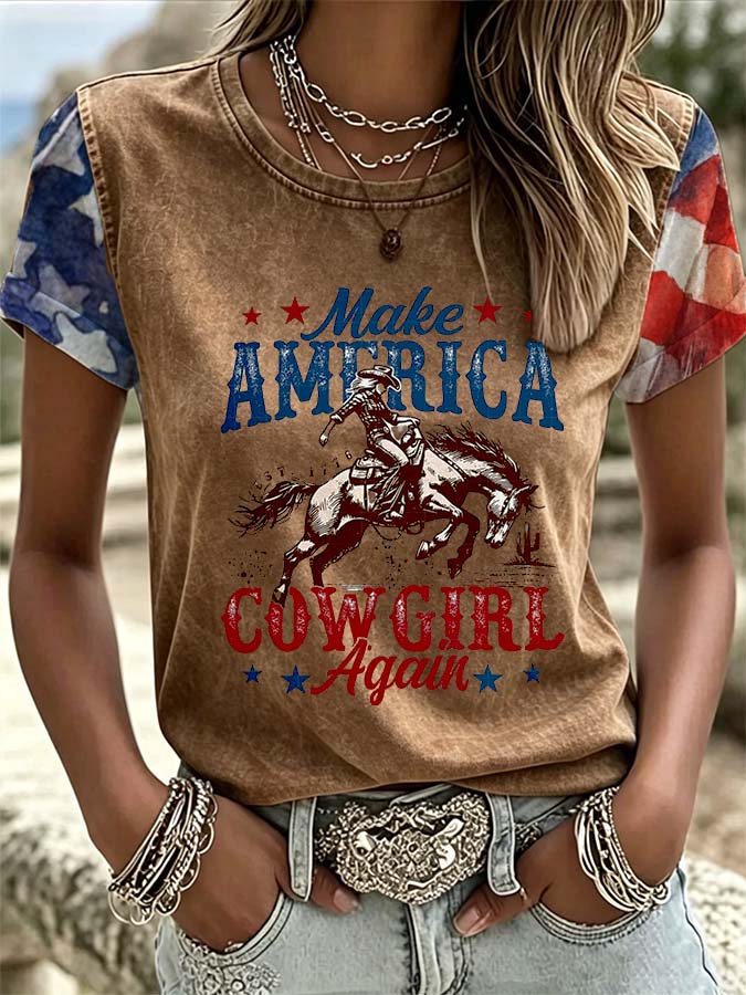 Women'S Western American Flag Casual T-Shirt