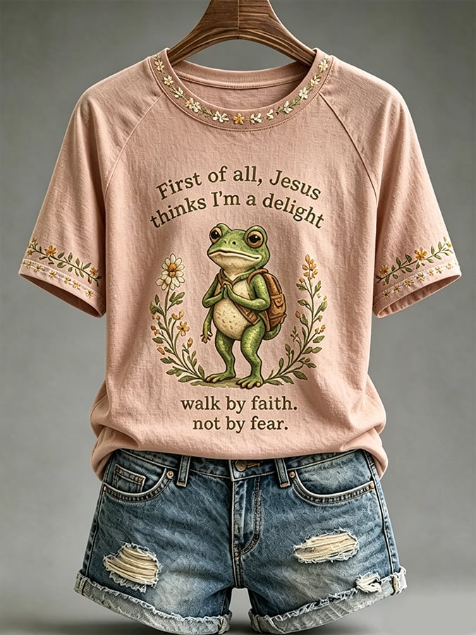 Damen Freizeit-T-Shirt mit kurzen Ärmeln und „Faith & Mental Health“-Print