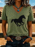 Women's Vintage-Style Western Print Top
