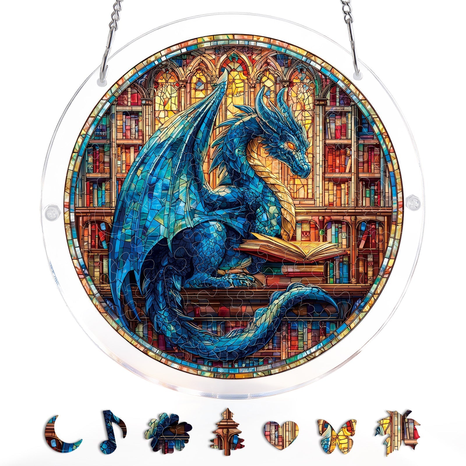 Das Blaue Drachen Bibliotheks-Licht-Sonnenfänger-Acrylfensterkunst