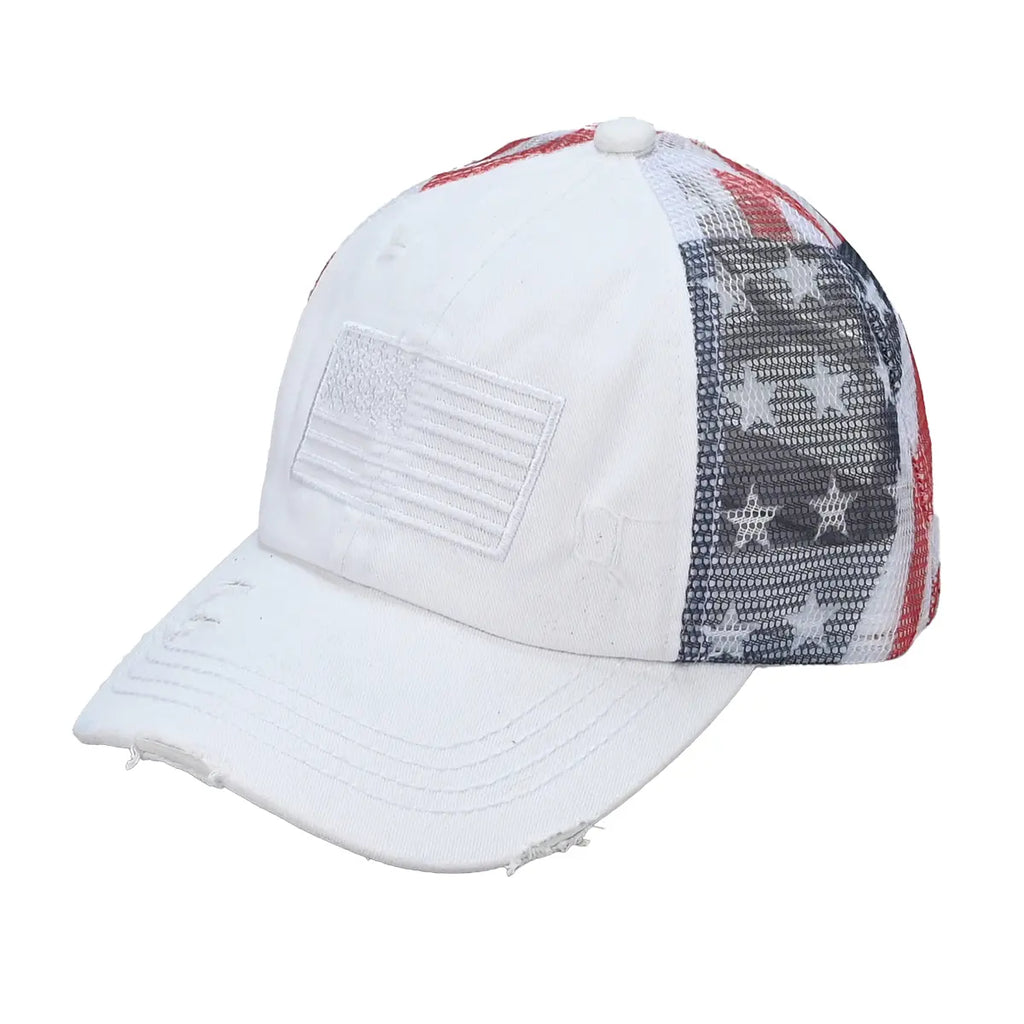 Women's American Flag Cotton Baseball Cap with Criss-Cross Back
