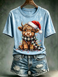 Women's Christmas Highland Cow Graphic T-Shirt