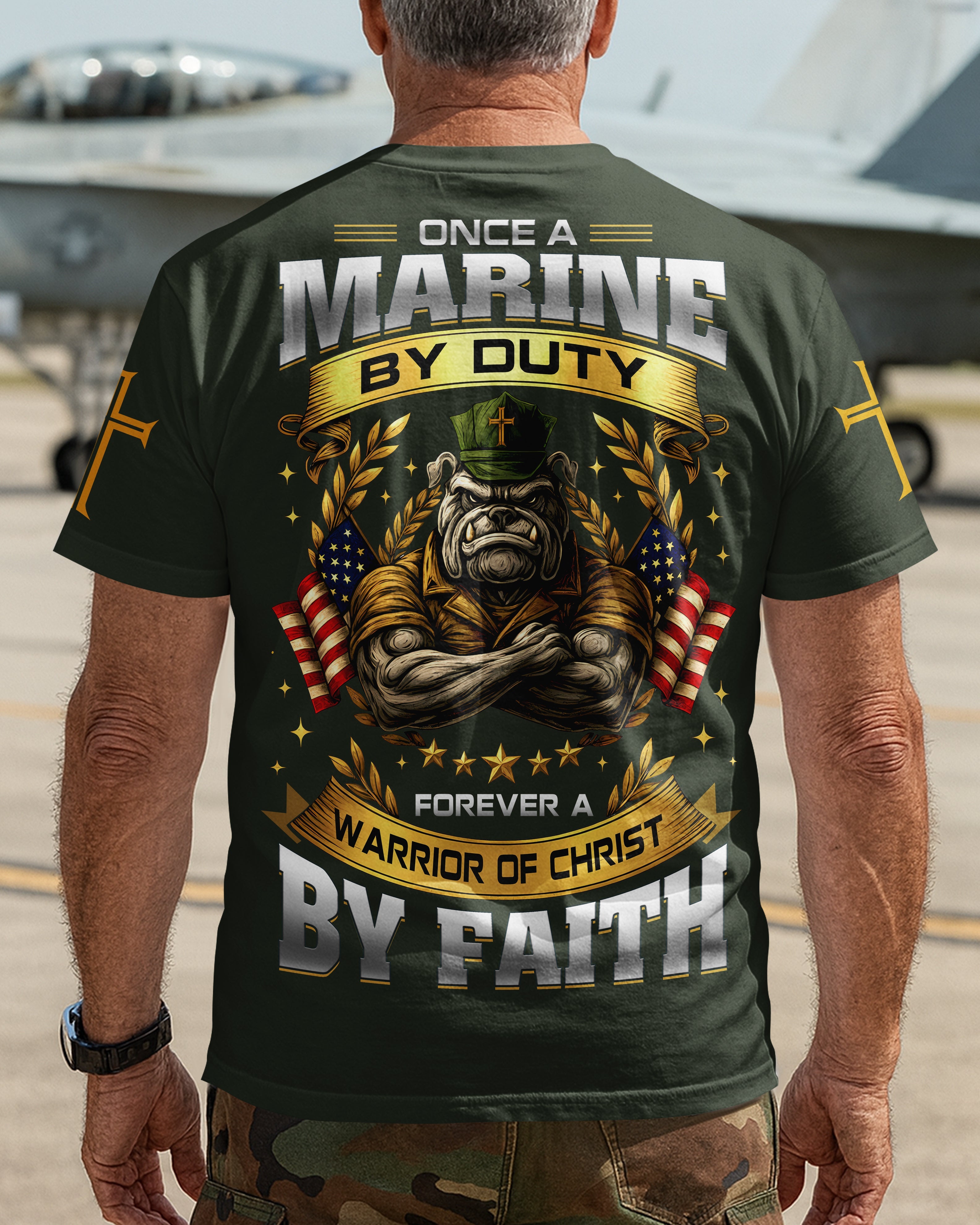 T-shirt Ancien Marine Par Devoir, Guerrier Du Christ Par La Foi Pour Toujours