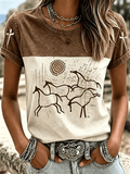 Women'S Western Style Animal Cross Round Neck T-Shirt