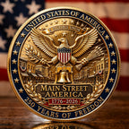 Main Street America 1776–2026 250th Anniversary Commemorative Coin | Double-Sided Patriotic Eagle & Liberty Bell Collectible Coin