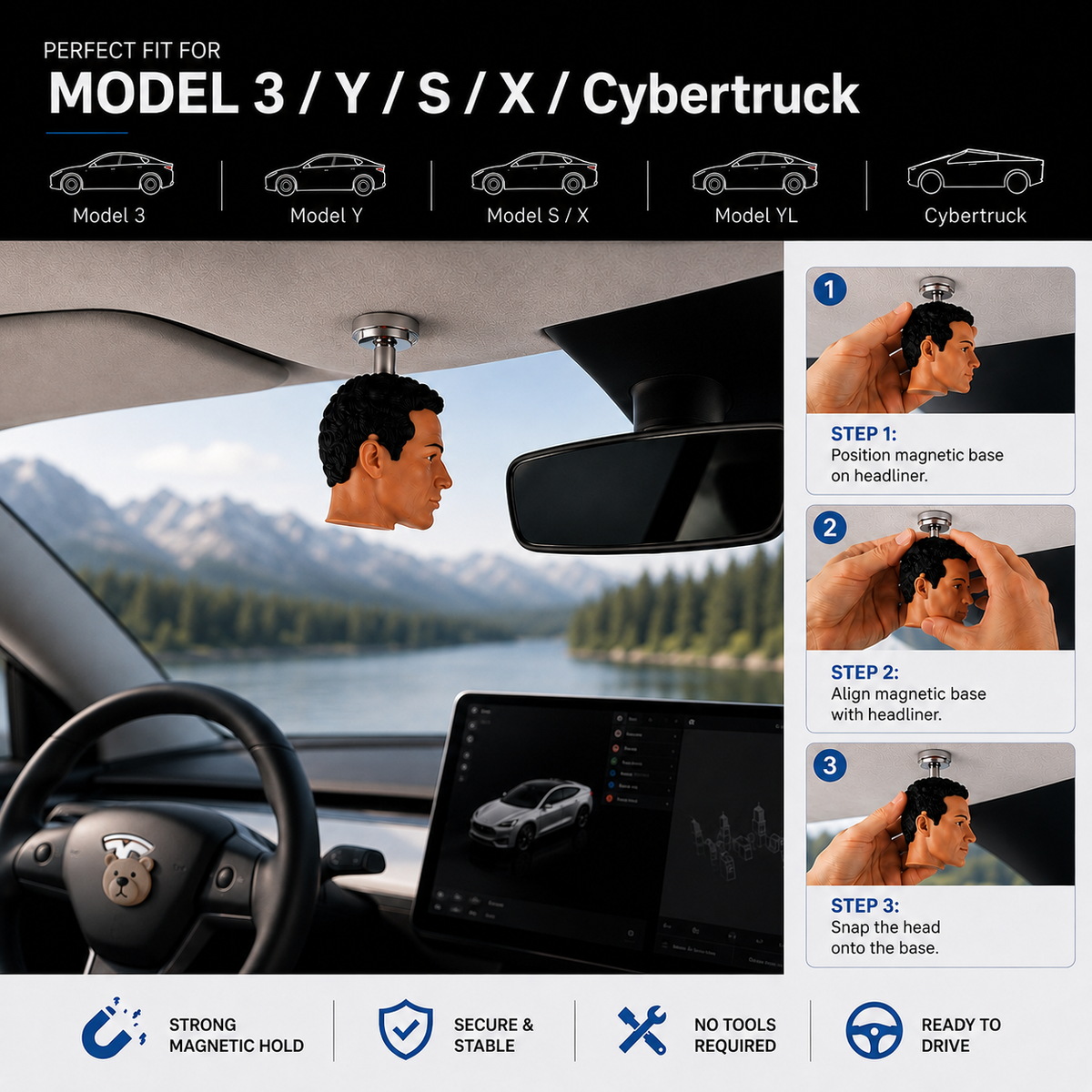 Einfach zu installierende FSD-Nicht-Stören-Modifikationslösung – Einzigartige Innendekoration, einfach zu installieren, passend für Model 3 / Y / YL / S / X / Cybertruck