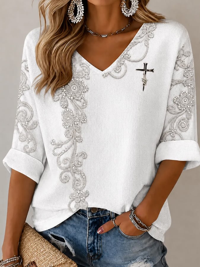 Camiseta de mujer de estilo western retro con estampado de fe