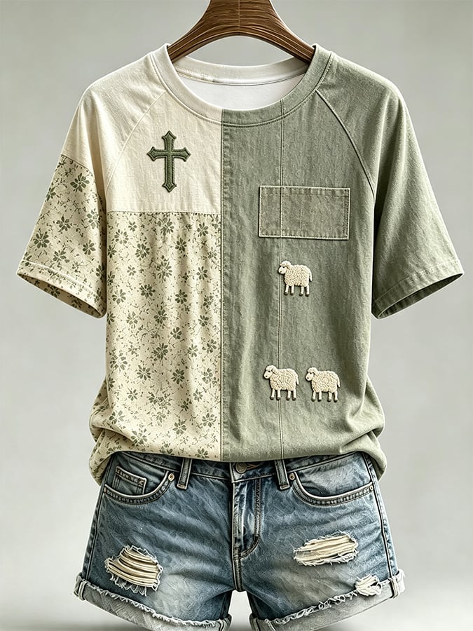 Damen T-Shirt mit Rundhalsausschnitt und Jesus denkt, ich bin entzückend-Aufdruck