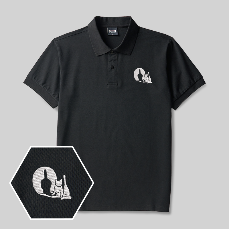 Look the Cat Geek Embroidered Polo Shirt