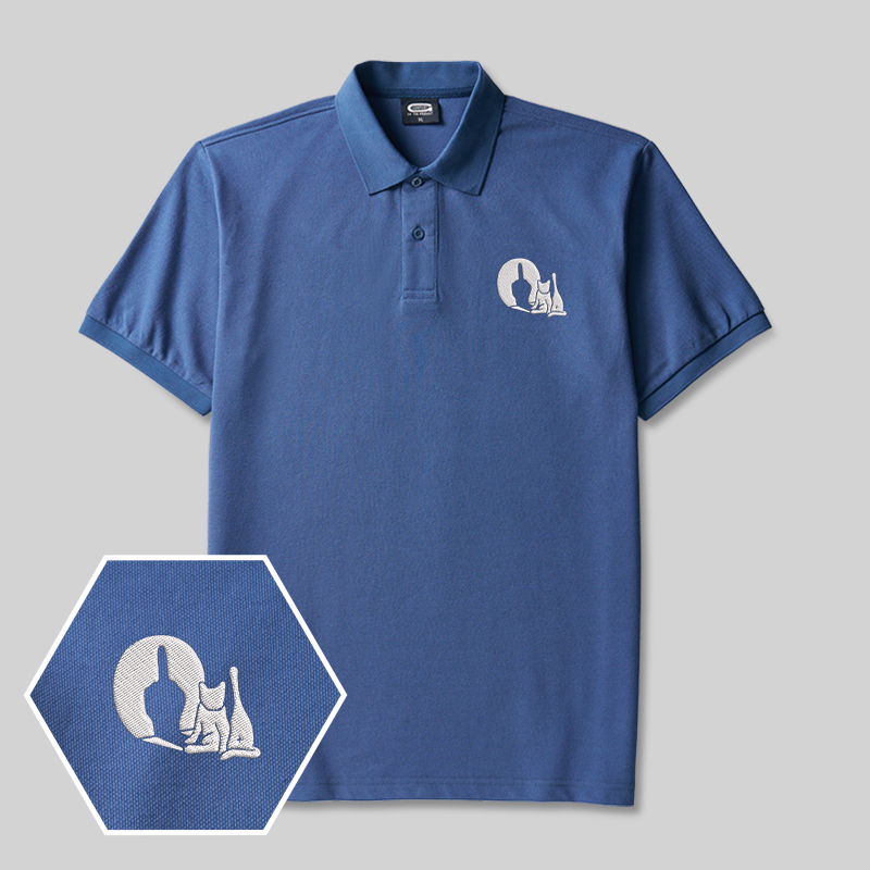 Look the Cat Geek Embroidered Polo Shirt