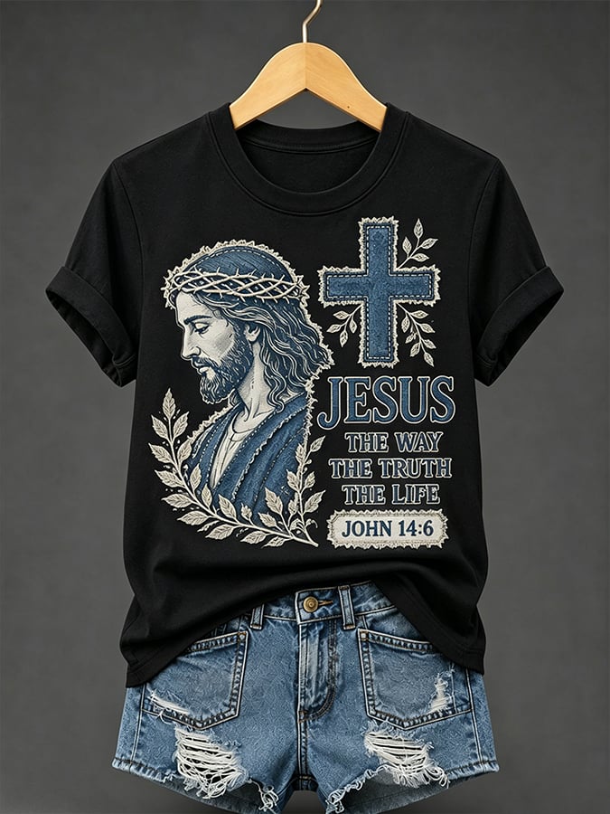 Camiseta retro con estampado «El camino / La verdad / La vida» y temática de fe para mujer