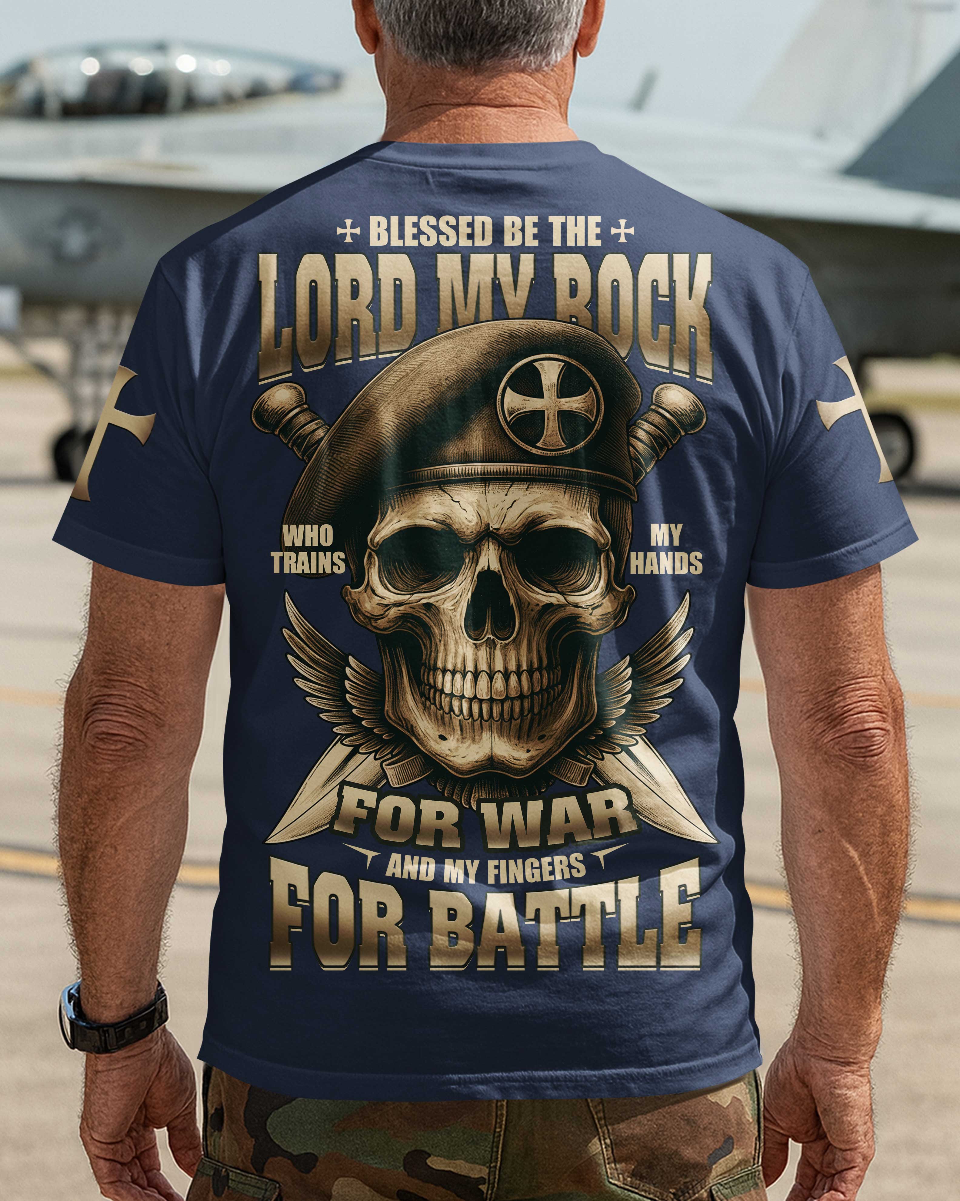 T-shirt « Béni soit l'Éternel, mon rocher, qui exerce mes mains au combat »