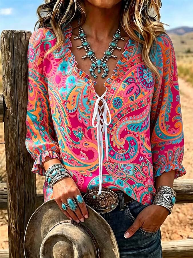 Women'S Casual Retro Print Top
