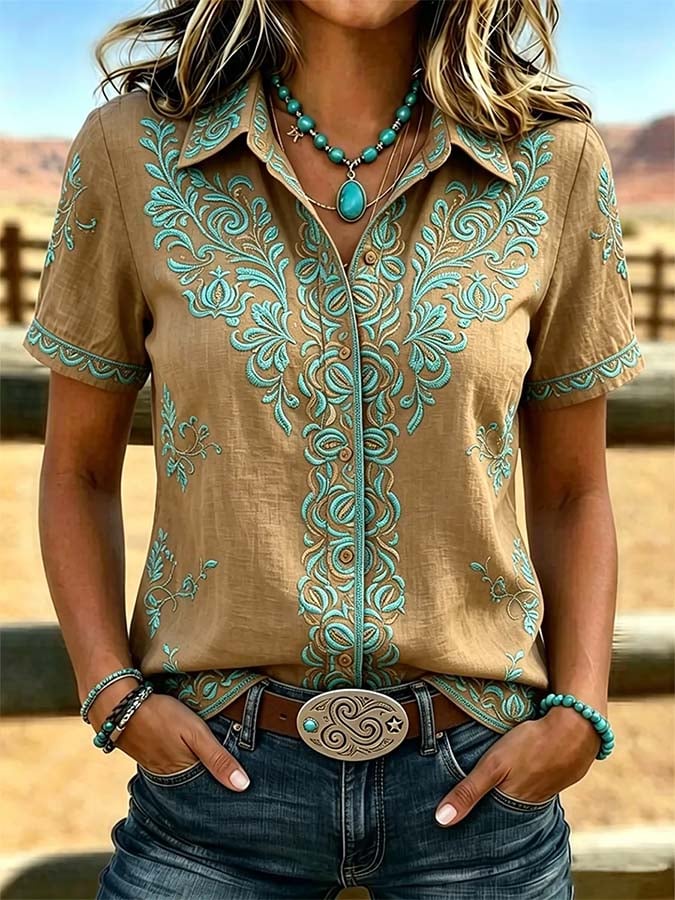 Camisa casual retro de mujer con estampado