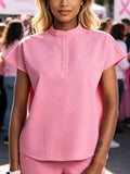 Women's Breast Cancer Awareness Oversized Scrub Top Chalk Pink Blouse