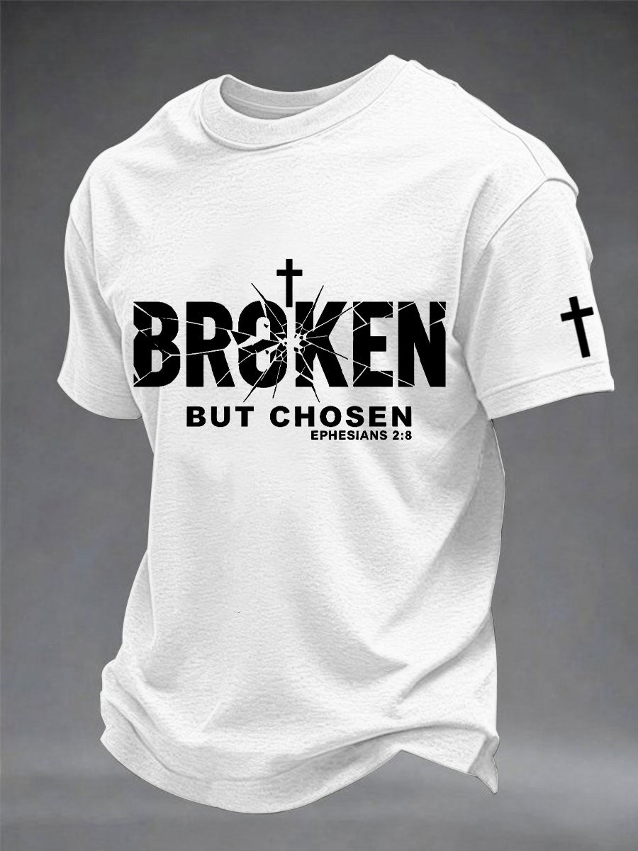 Men's Christian Cross Broken But Chosen Print Tee
