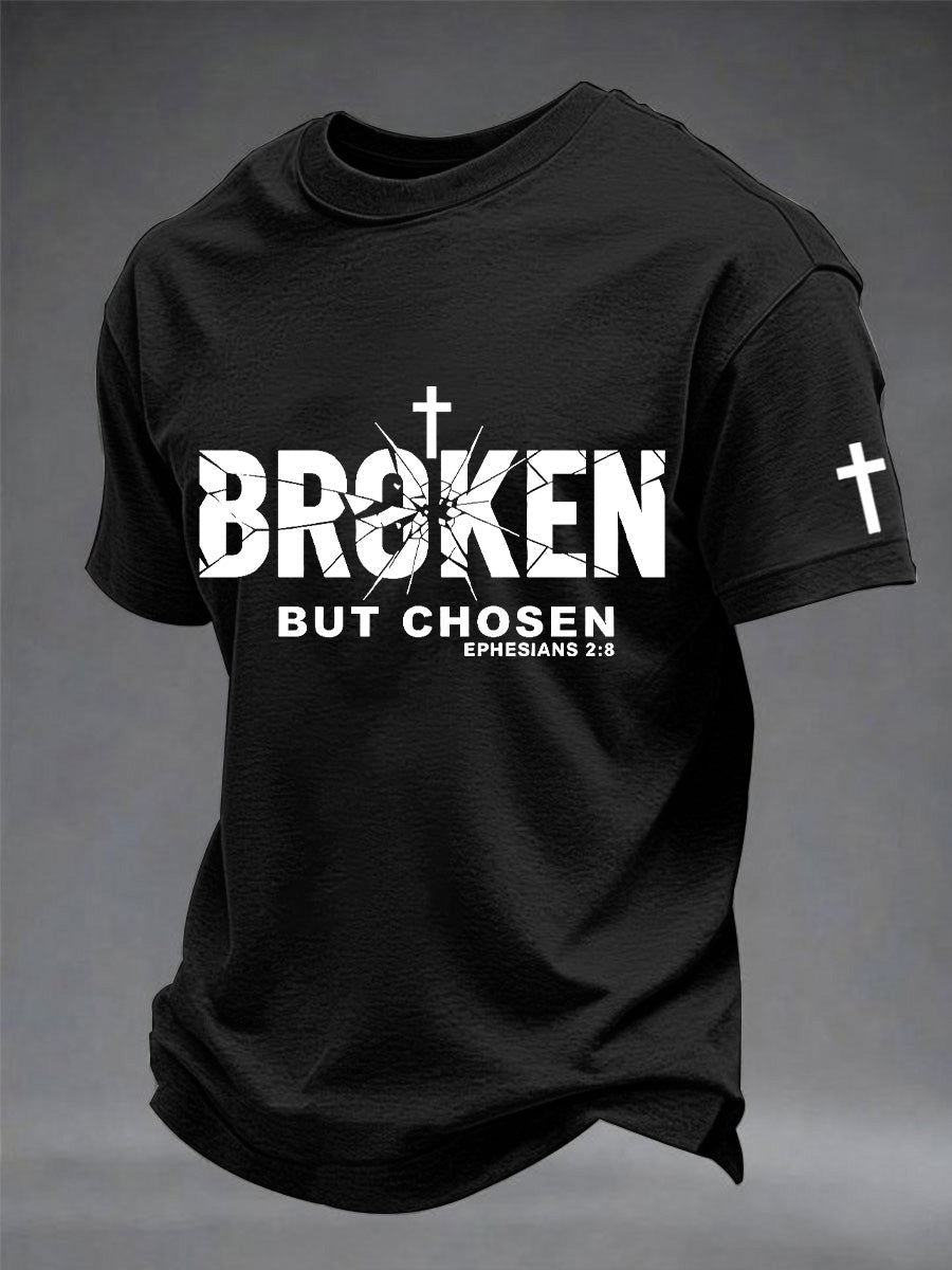 T-shirt à imprimé croix chrétienne cassée mais choisie pour homme