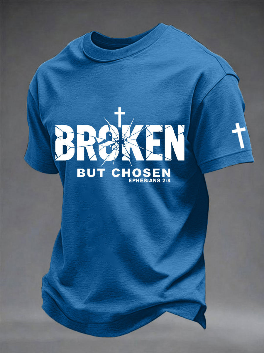 T-shirt à imprimé croix chrétienne cassée mais choisie pour homme