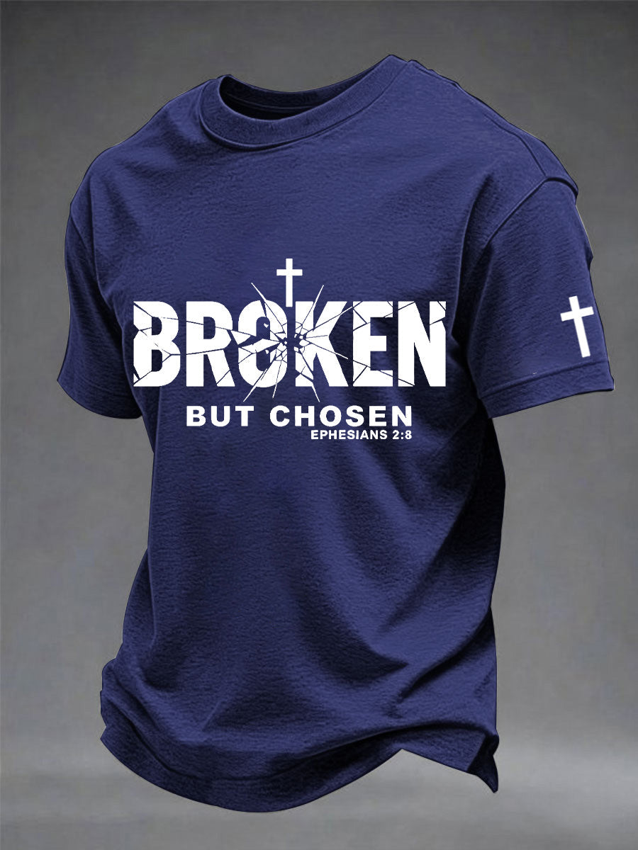 T-shirt à imprimé croix chrétienne cassée mais choisie pour homme