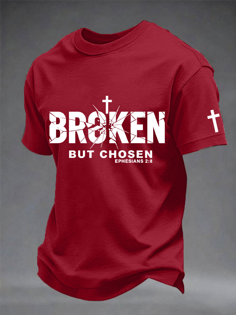 T-shirt à imprimé croix chrétienne cassée mais choisie pour homme