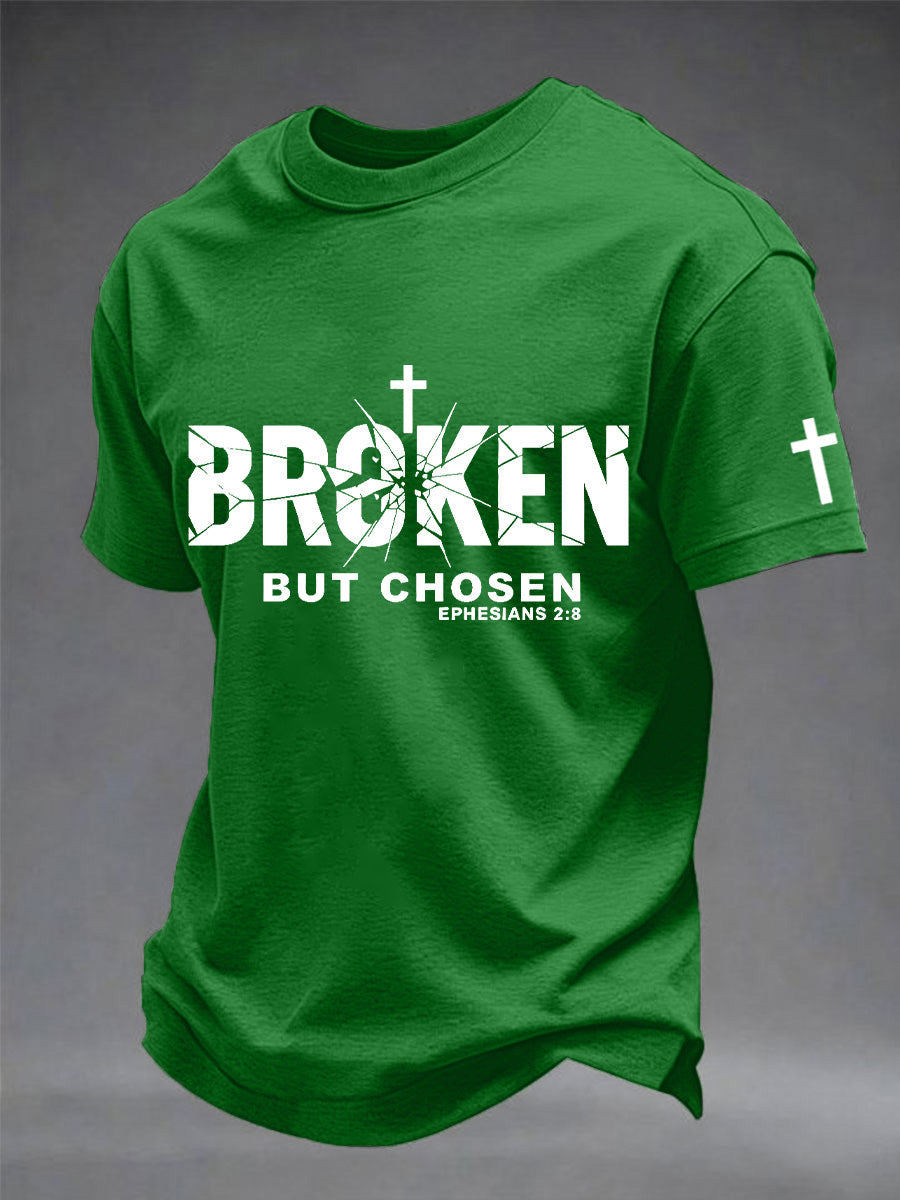 T-shirt à imprimé croix chrétienne cassée mais choisie pour homme