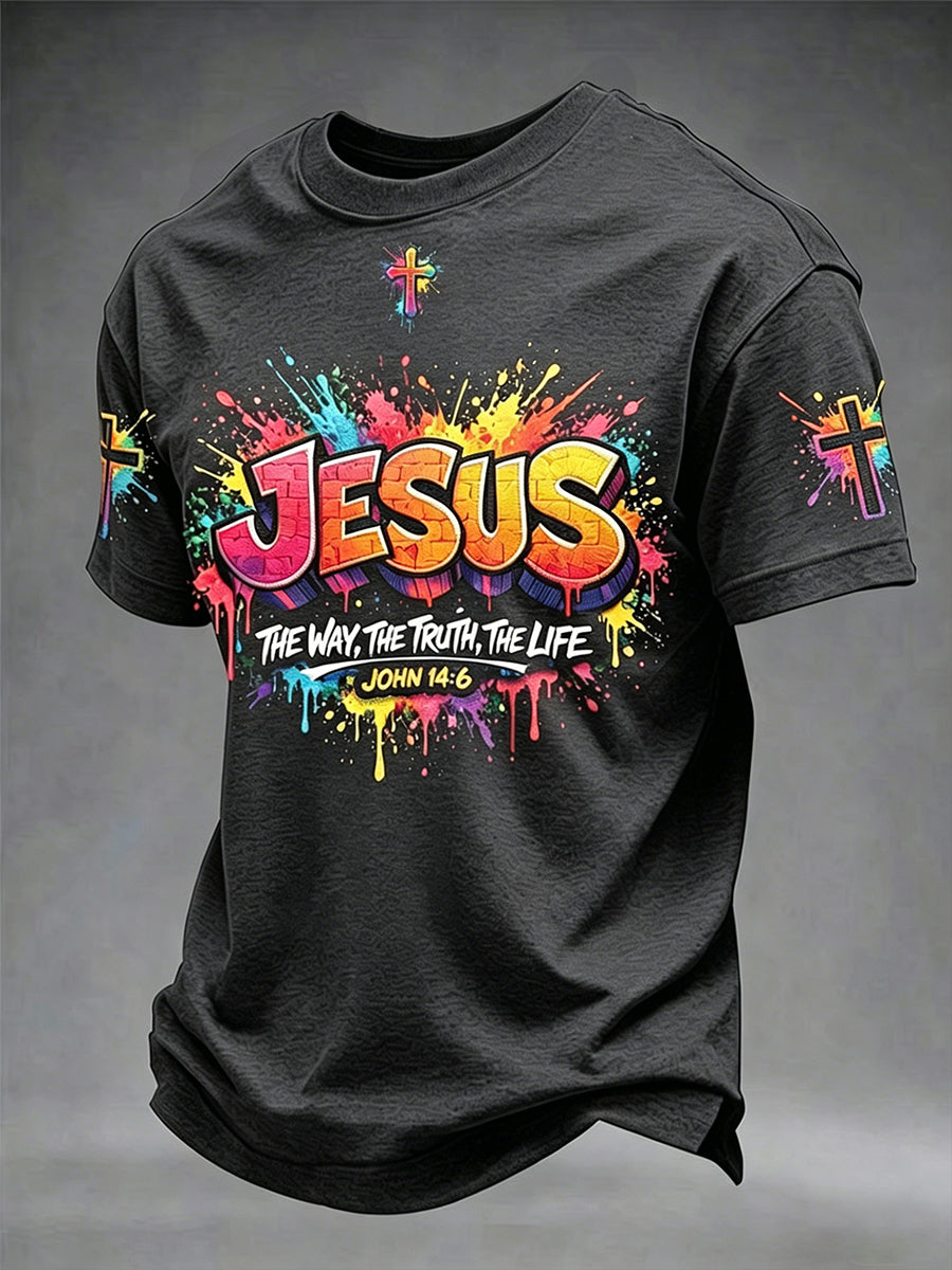 T-shirt homme chrétien Jésus croix manches courtes