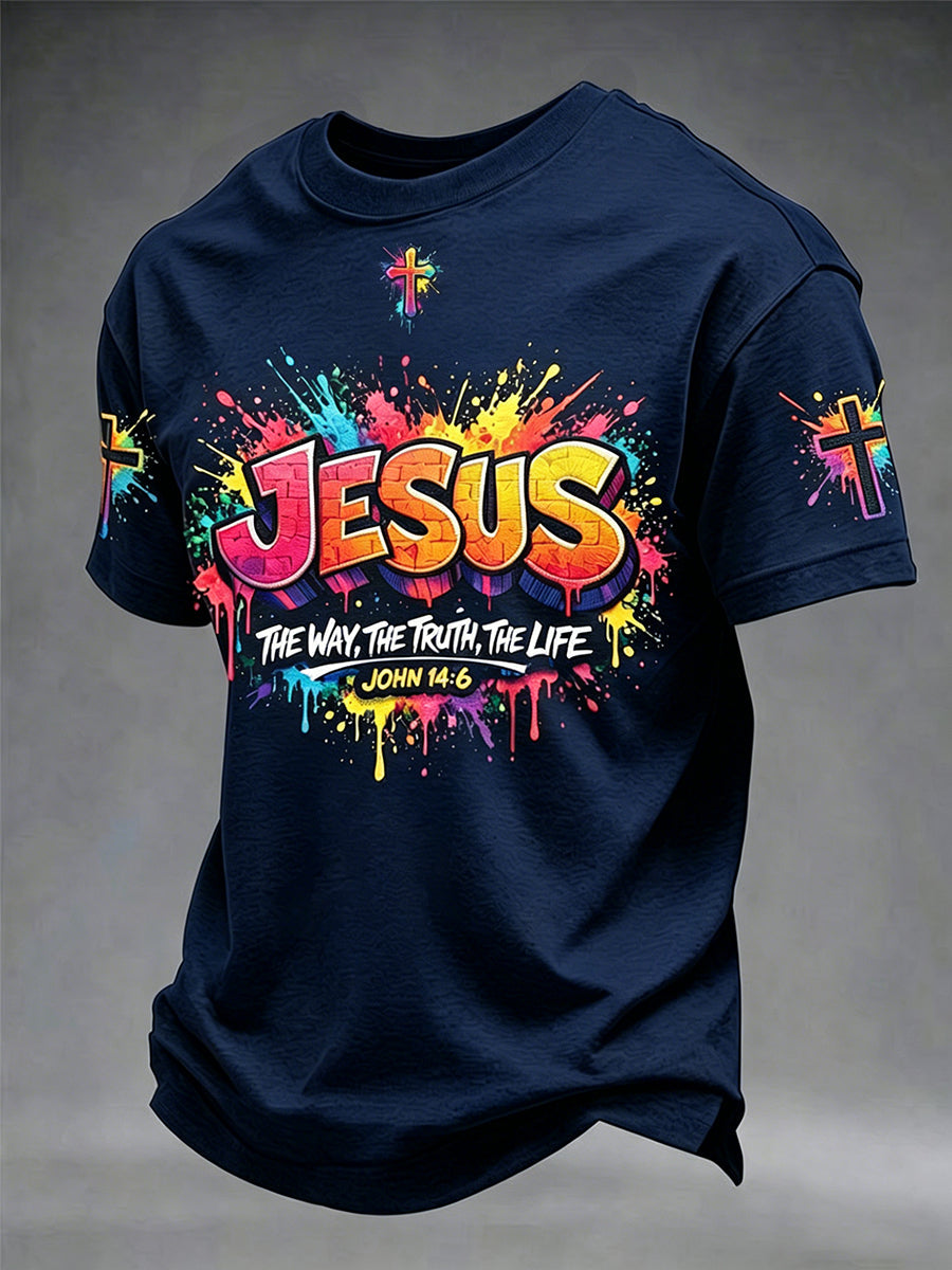 T-shirt homme chrétien Jésus croix manches courtes