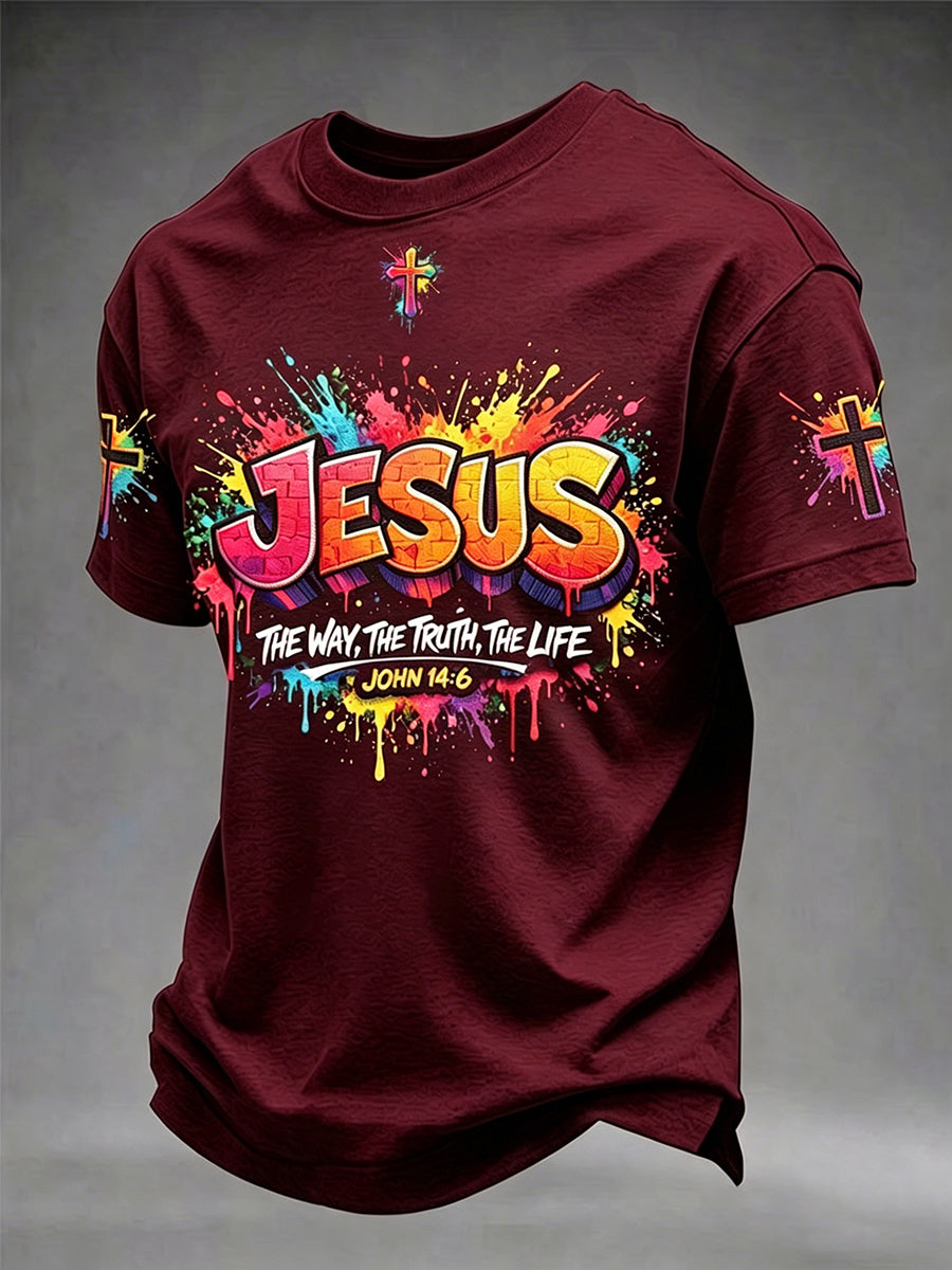 T-shirt homme chrétien Jésus croix manches courtes