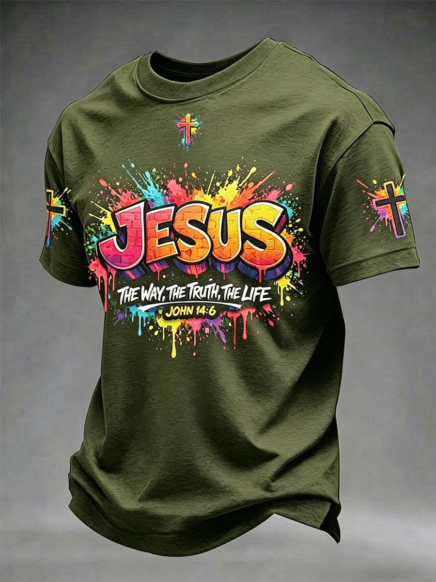 T-shirt homme chrétien Jésus croix manches courtes